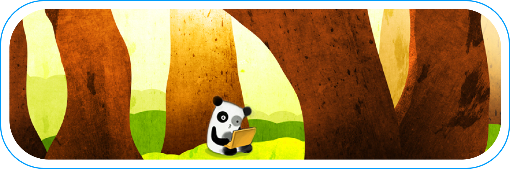 Illustration of a panda using a tablet in a digital environment, symbolizing data analytics and the BoredPanda platform