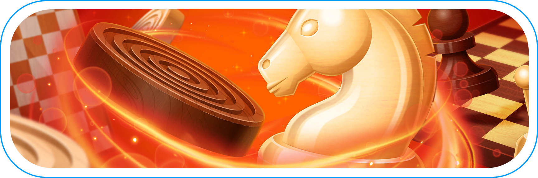 Ilustracja gry logicznej przedstawiająca figury szachowe i pionki warcabowe, symbolizująca strategiczne podejście do projektowania gier mobilnych i analizy zachowań graczy w CC Games.