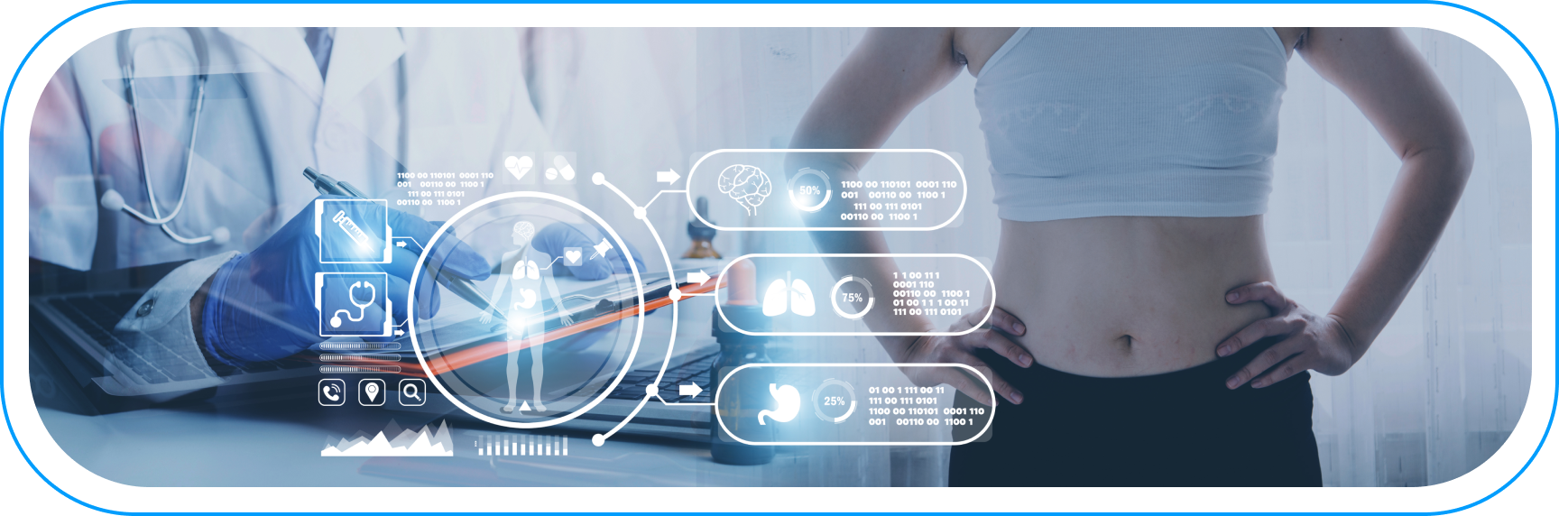 Wellness data analytics visualization showing body metrics and analytical insights supporting data-driven decision making.