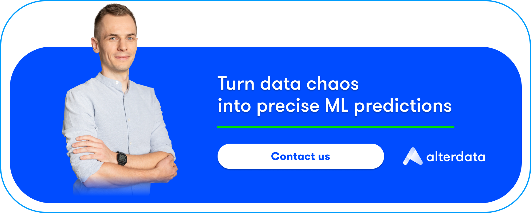 An Alterdata promotional banner encouraging people to contact the company regarding the implementation of machine learning models and predictive analytics in business.